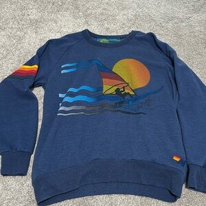 Aviator Nation Blue Sweatshirt with Rainbow and Sunset Design